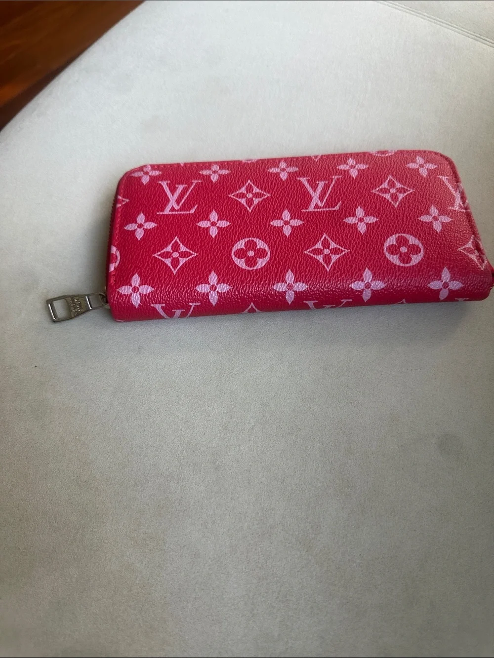 Red Monogram Zip-Around Wallet